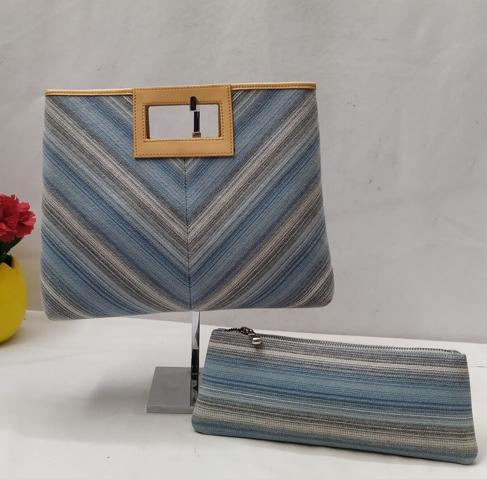 Armani Exchange Multicolor Canvas Stripes Clutch Handbag With Marching Wallet